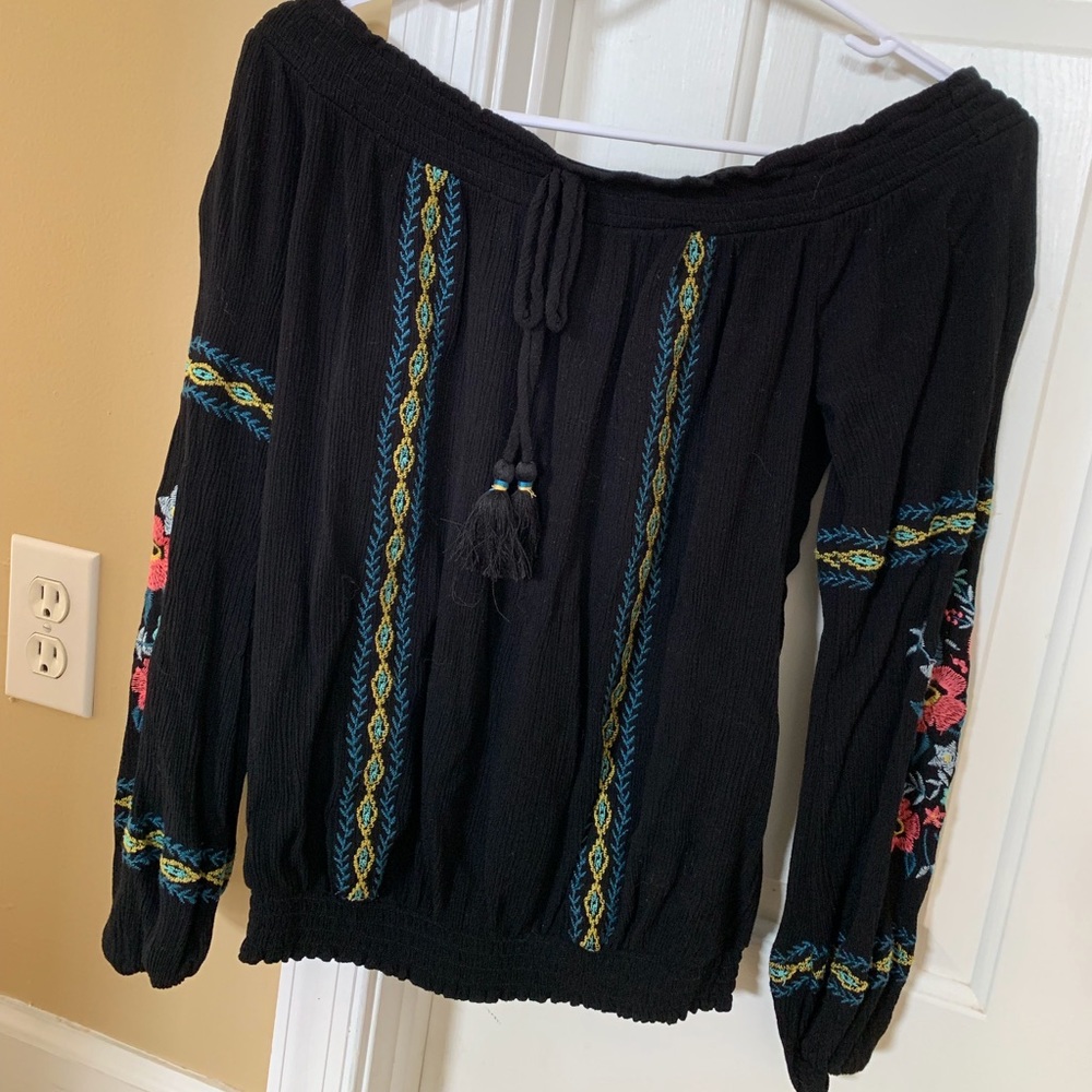 Black embroidered off the shoulder top